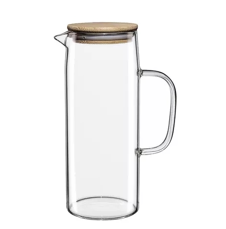 Jarra de vidro transparente com tampa de bambu