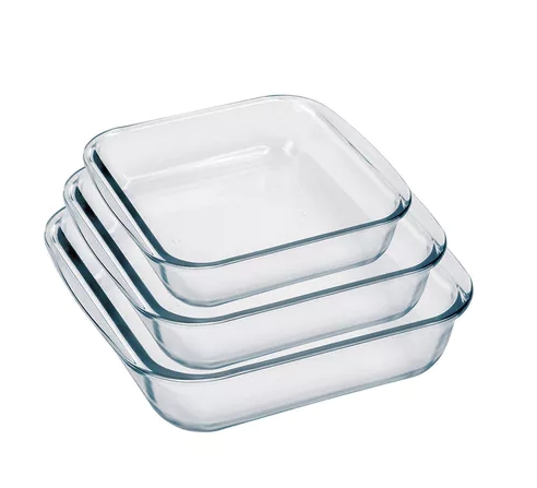 Conjunto com três refratários retangulares de vidro